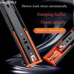HACXFBLE Rail de tiroir de 8 à 20 pouces en acier laminé à froid, glissières de tiroir silencieuses, piste coulissante de tiroir fermée, rail coulissant d&rsquo;amortissement d&rsquo;armoire à trois sections garnitures de meubles