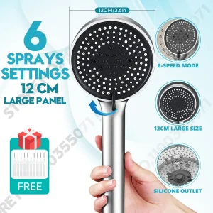 Pommeau de douche à grand panneau, pommeau de douche à économie d’eau, 6 modes, haute pression, réglable, HOTools, 12cm Pommeau de douche à grand panneau, pommeau de douche à économie d’eau, 6 modes, haute pression, réglable, HOTools, 12cm