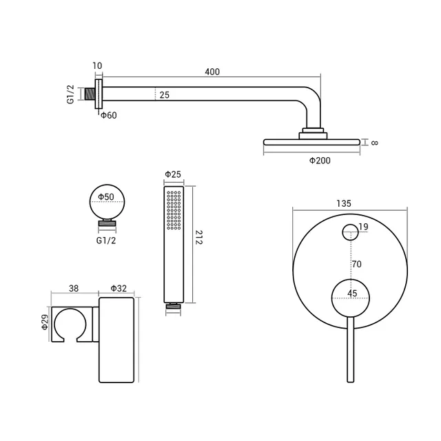 Ensemble de système de douche en or brossé – vue 3
