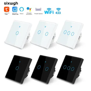 SIXWGH Tuya WiFi interrupteur tactile mural norme ue panneau en verre…