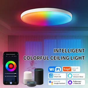 Tuya – plafonnier WiFi intelligent, 24W, 220V, RGB, lampe d&rsquo;ambiance circulaire, contrôle par application, fonctionne avec Alexa Google Home, pour chambre à coucher, décoration de maison