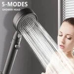 Pommeau de douche haute pression, 5 Modes, pomme de douche réglable avec tuyau, économie d&rsquo;eau, buse de pulvérisation d&rsquo;arrêt à une touche, accessoires de salle de bains