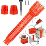 Outil d&rsquo;installation 14 en 1 pour Robinets et Éviers, Clé Multifonctionnelle pour Salles de Bain, Cuisines, Éviers et Toilettes (Rouge)