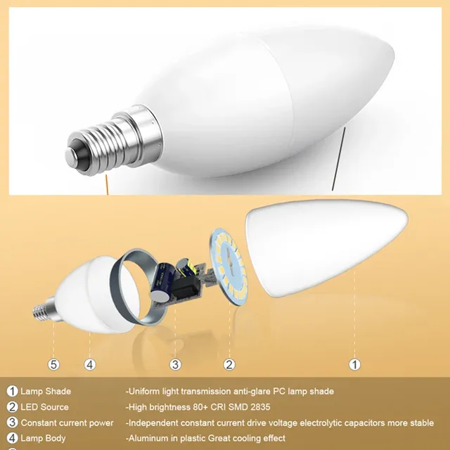 4 pièces 3W 6W 9W 12W 15W ampoule LED E14 E27 lampe à… – vue 3