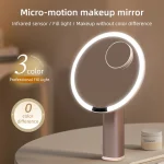 Miroir de maquillage de bureau avec lumière LED, miroir de maquillage de bureau à domicile réglable tricolore, lumière de remplissage de maquillage intelligente HD