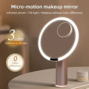 Miroir de maquillage de bureau avec lumière LED, miroir de maquillage de bureau à domicile réglable tricolore, lumière de remplissage de maquillage intelligente HD Miroir de maquillage de bureau avec lumière LED, miroir de maquillage de bureau à domicile réglable tricolore, lumière de remplissage de maquillage intelligente HD