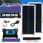 Kit de panneaux solaires 100W, batterie Rechargeable 12V avec Module de contrôleur 10A 100A, port USB 3.0 Type C pour téléphone portable RV et voiture Pow