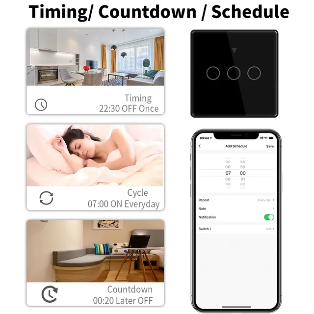 SIXWGH Tuya WiFi interrupteur tactile mural norme ue… – vue 5
