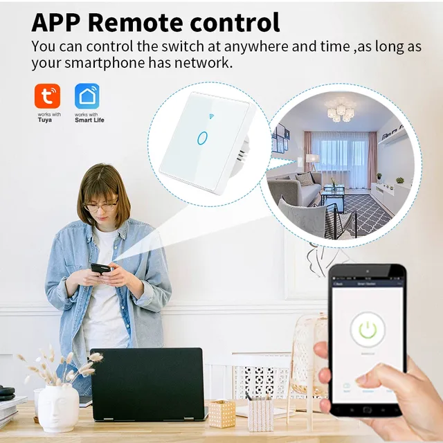 SIXWGH Tuya WiFi interrupteur tactile mural norme ue… – vue 3