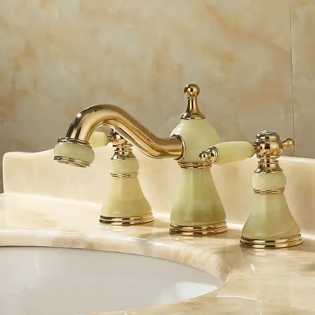Robinet de lavabo en laiton doré et Jade – vue 3