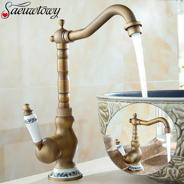 Robinet de lavabo à poignée en céramique en laiton Antique – vue 2