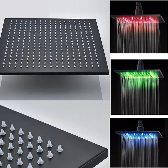 Pommeau douche pluie carré acier inox noir mat LED… – vue 3