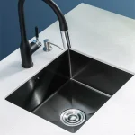 Petit évier en barre noire 38x30cm, en acier inoxydable 304, pour améliorer l&rsquo;habitat, avec accessoires de vidange