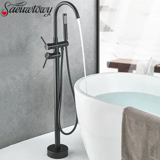 Baignoire autoportante îlot noir mat doré chrome robinet sur pied…