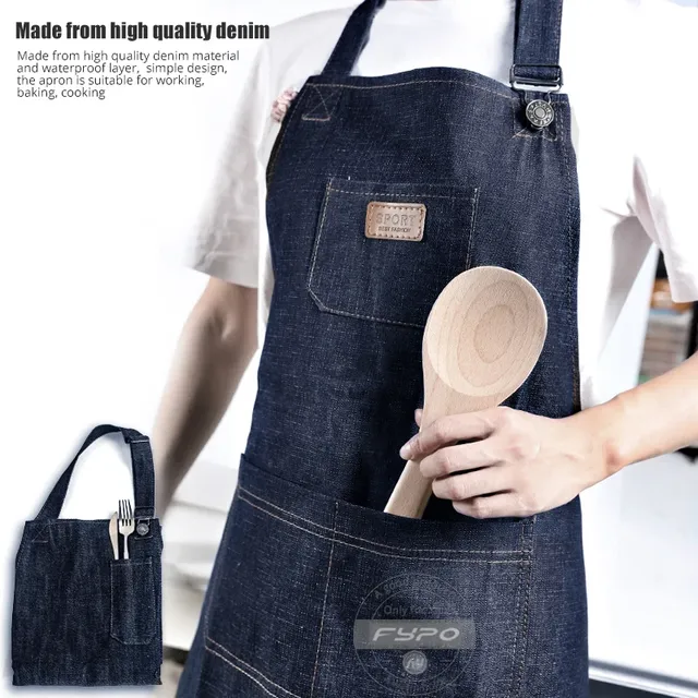 Tablier denim indigo épais unisexe taille moyenne… – vue 4