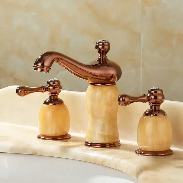 Robinet de lavabo en laiton doré et Jade – vue 4