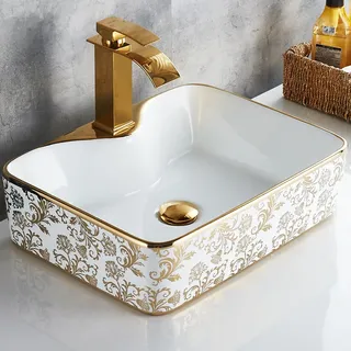 Vasque rectangulaire céramique baroque luxe blanc brillant motif…