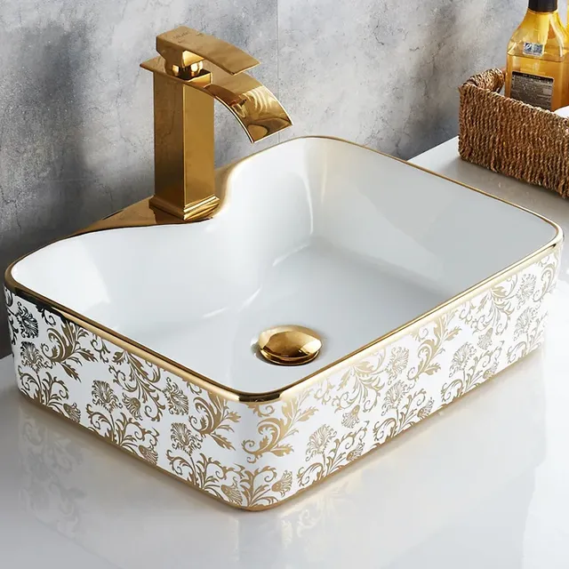 Vasque rectangulaire céramique baroque luxe blanc…