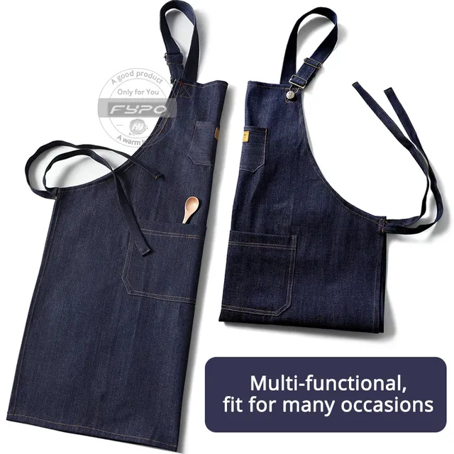Tablier denim indigo épais unisexe taille moyenne… – vue 3