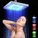 Pommeau de douche avec lumière Led, forme carrée, changement automatique de couleur, capteur de température RGB, pour salle de bain