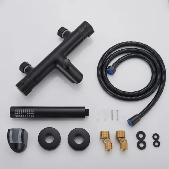 Robinet mitigeur thermostatique en laiton chromé noir – vue 6