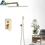 Ensemble de douche de bain à montage mural doré brossé, douche à effet pluie, robinet de centre commercial, douchette à main, poignée unique, 8 po