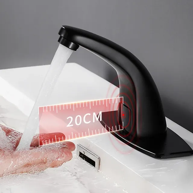 Robinet de lavabo intelligent à capteur noir mat – vue 3
