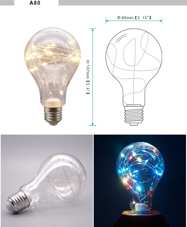 LED Edison chaîne ampoule E27 A60 A80 G80 G95 coloré RGB… – vue 2