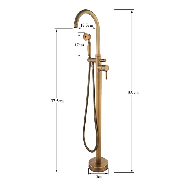 Robinet de baignoire monté au sol en laiton Antique – vue 5