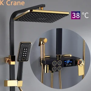 Système de douche chaude et froide, salle de bains, ensemble de douche numérique LED, robinet de bain thermostatique intelligent à montage mural, tête carrée, SPA, pluie Grifo Système de douche chaude et froide, salle de bains, ensemble de douche numérique LED, robinet de bain thermostatique intelligent à montage mural, tête carrée, SPA, pluie Grifo