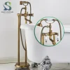 robinet colonne bain douche îlot rétro victorien bronze antique laiton vieilli bec verseur courbé base décorative mélangeur douchette flexible poignées