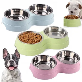 Mangeoire double en acier inoxydable pour animaux de compagnie