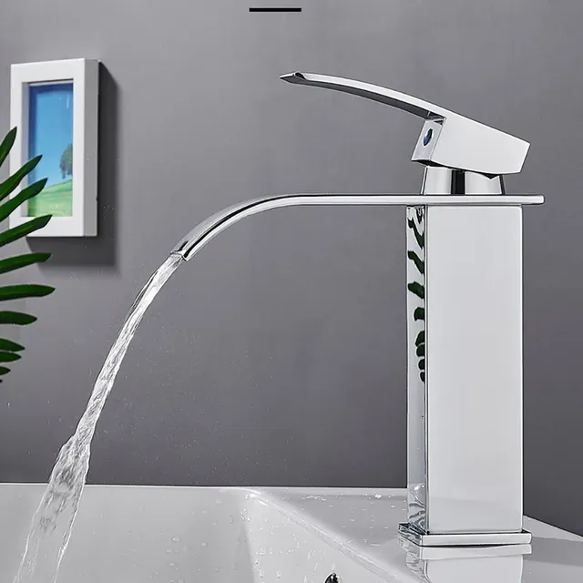 Robinet lavabo laiton monotrou bec plat cascade jet… – vue 3