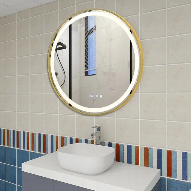 HOMirror rond intelligent à LED avec cadre doré et noir – vue 2