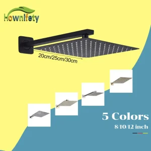 Robinets de douche en or brossé noir, pomme de douche ultra-mince à pluie 8/10/12 avec bras de douche mural, accessoires de salle de bains et de douche