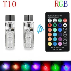 RGB T10 W5W Led 194 168 W5W 5050 SMD voiture dôme lampe de lecture Automobiles lampe à cale RGB LED ampoule avec télécommande voiture décor
