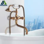 Baignoire en laiton antique dans le mur, bec long de 30cm, robinet de centre commercial, douche de bain antarctique à rotation longue, douchette en céramique
