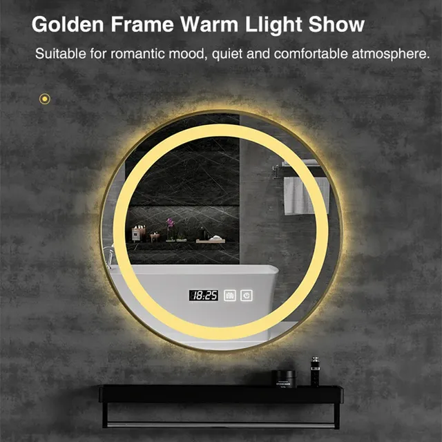 HOMirror rond intelligent à LED avec cadre doré et noir – vue 3