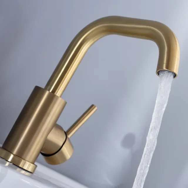 Robinet lavabo monobloc monotrou monolevier or brossé… – vue 5