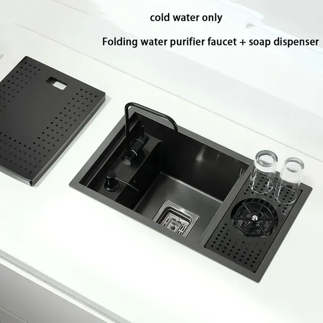 Évier cuisine simple noir dissimulé acier inoxydable… – vue 4