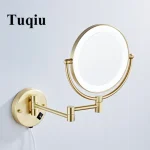 IQUE Mirror-Miroir de maquillage pliant à LED, miroir mural, miroir cosmétique, or brossé, 8 pouces, 2 côtés, 3x, 1x, cadeau pour femme