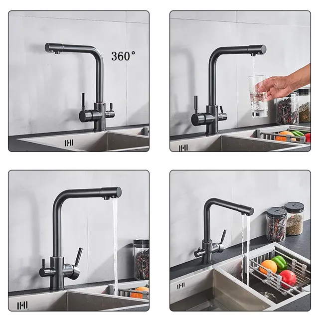 Robinet de cuisine d'eau Pure de luxe en laiton noir et… – vue 4