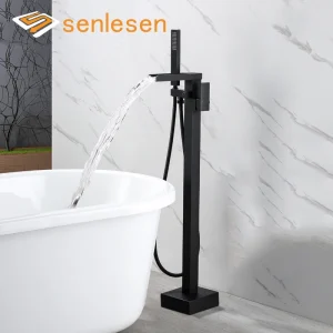 Senlesen – robinets de baignoire-douche sur pied, robinet sur pied, bec cascade, salle de bains, robinets de baignoire, mélangeur chaud-froid, grue