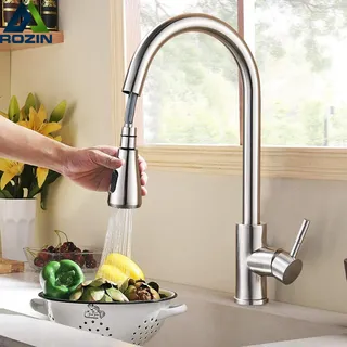 Rozin Nickel brossé robinet de cuisine monotrou retirer bec cuisine…