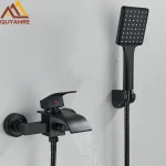 Robinet de baignoire noir mat, cascade de douche, mélangeur d&rsquo;eau chaude et froide mural pour salle de bains, robinet de douche de bain chromé
