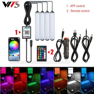 Ampoule LED RGB pour intérieur de voiture, lumières d’ambiance avec application à distance sans fil USB, contrôle de la musique, plusieurs Modes d’éclairage, lampe automatique décorative Ampoule LED RGB pour intérieur de voiture, lumières d’ambiance avec application à distance sans fil USB, contrôle de la musique, plusieurs Modes d’éclairage, lampe automatique décorative