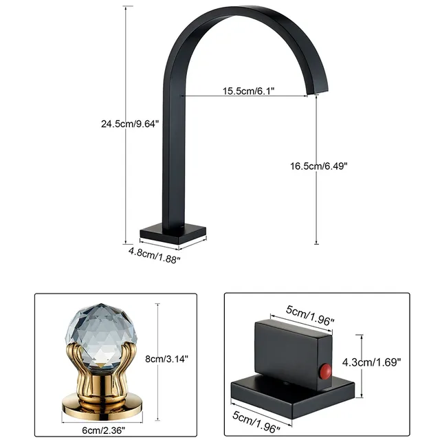 Robinet de lavabo de salle de bains doré noir – vue 6