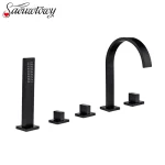 Mélangeur de robinets de baignoire 5 pièces, robinet de baignoire d&rsquo;eau chaude et froide avec douchette à main, robinet de baignoire en cascade chromé