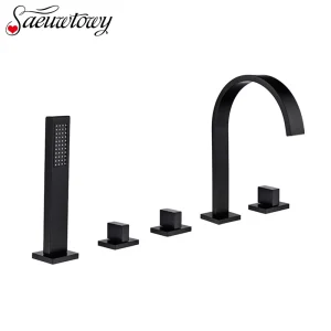 Mélangeur de robinets de baignoire 5 pièces, robinet de baignoire d’eau chaude et froide avec douchette à main, robinet de baignoire en cascade chromé Mélangeur de robinets de baignoire 5 pièces, robinet de baignoire d’eau chaude et froide avec douchette à main, robinet de baignoire en cascade chromé