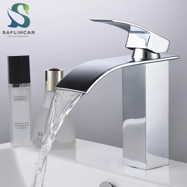 Robinet lavabo laiton monotrou bec plat cascade jet… – vue 2